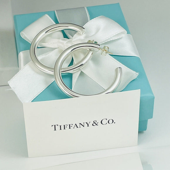 Tiffany Large 1.6" Doughnut Bezet Hoop Earrings in Sterling Silver