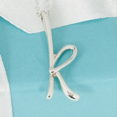 16" Tiffany Letter K Alphabet Initial Pendant Chain Necklace by Elsa Peretti - 0