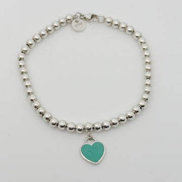 Small 7" Return to Tiffany Blue Enamel Heart Tag Bead Charm Bracelet