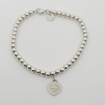Small 7" Return to Tiffany Blue Enamel Heart Tag Bead Charm Bracelet - 0