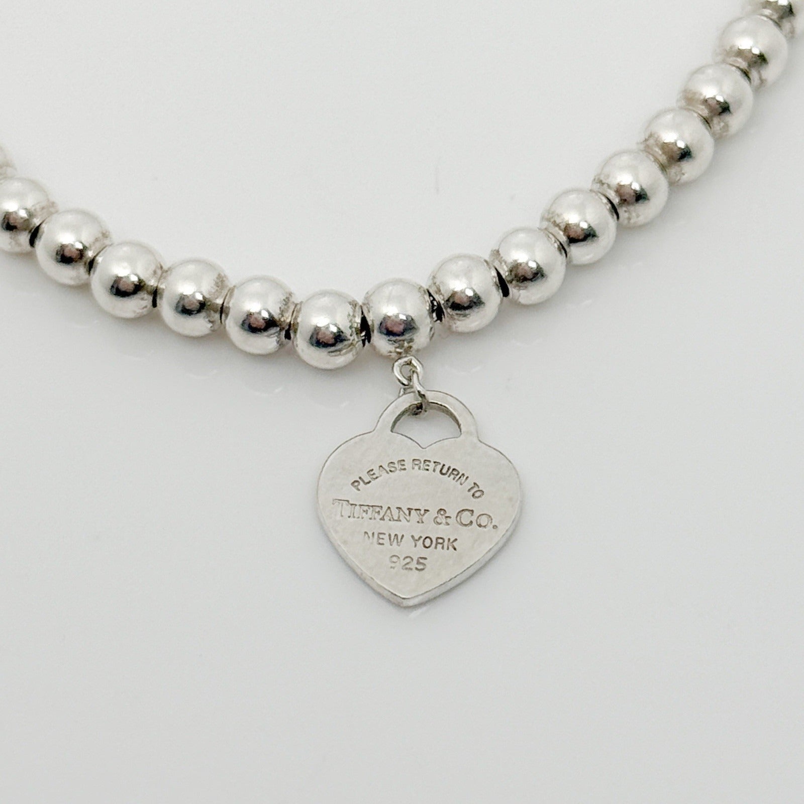 Small 7" Return to Tiffany Blue Enamel Heart Tag Bead Charm Bracelet