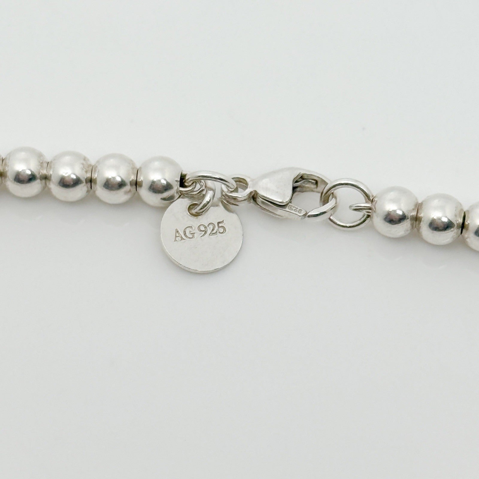 Small 7" Return to Tiffany Blue Enamel Heart Tag Bead Charm Bracelet