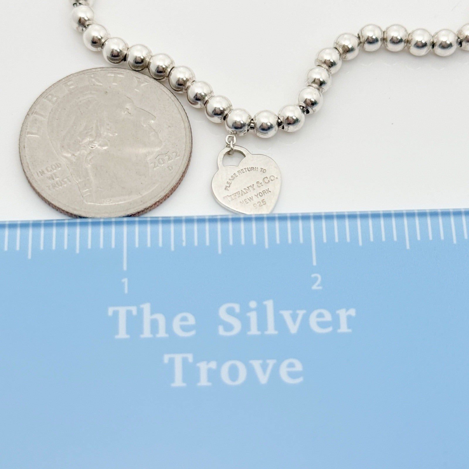 Small 7" Return to Tiffany Blue Enamel Heart Tag Bead Charm Bracelet