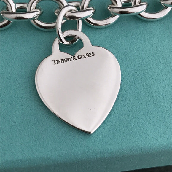 Tiffany & Co Sterling Silver Engravable Blank Heart Tag Necklace with Blue Box