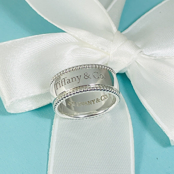 Size 4.5 Tiffany & Co Script Notes Milgrain Beaded Band Ring