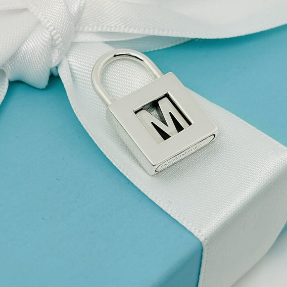 Tiffany Letter M Alphabet Initial Padlock Lock Charm Pendant in Sterling Silver