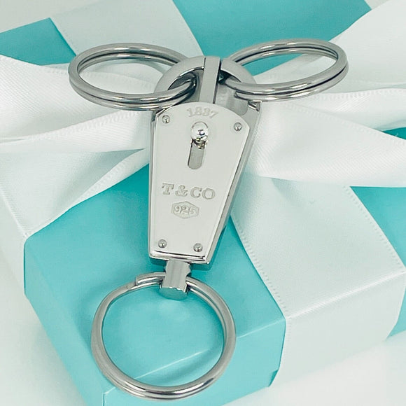 PRISTINE Tiffany & Co 1837 Valet Key Ring Chain in Sterling Silver