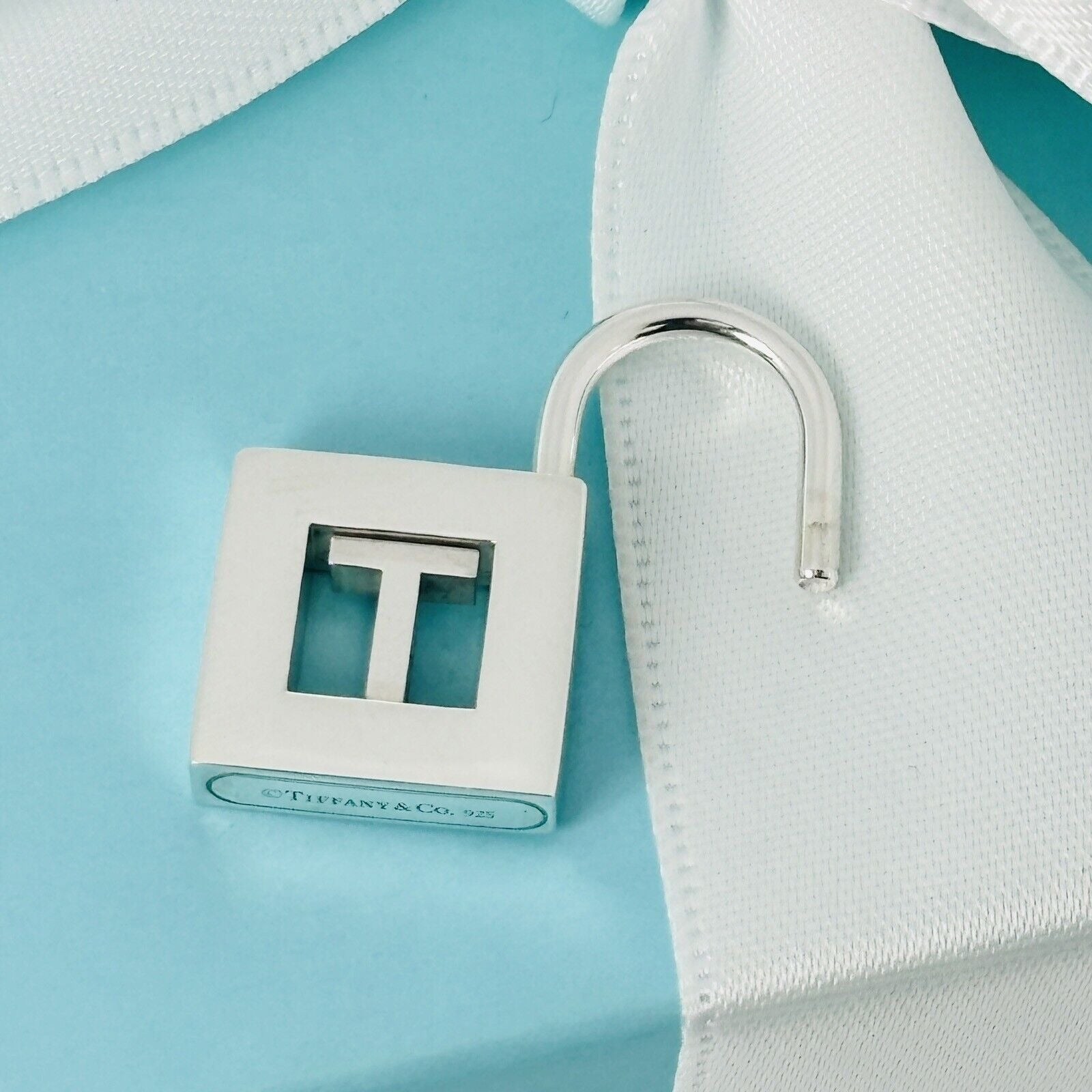 Tiffany & Co Sterling Silver Letter T Alphabet Initial Padlock Charm Pendant