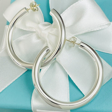 Tiffany Large 1.6" Doughnut Bezet Hoop Earrings in Sterling Silver