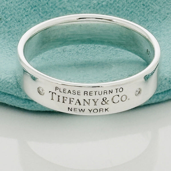 Size 11 Return to Tiffany Diamond Ring Band in Sterling Silver Mens Unisex - 2