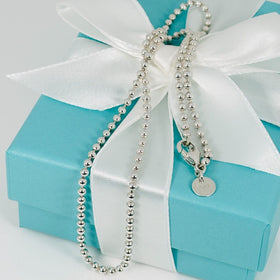 20" Tiffany & Co Bead Necklace Dog Chain with Lobster Clasp 2.3mm Beads Silver - 0