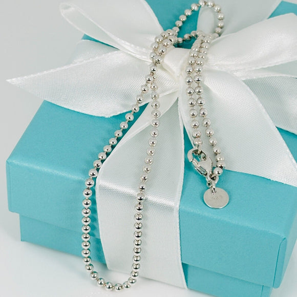 20" Tiffany & Co Bead Necklace Dog Chain with Lobster Clasp 2.3mm Beads Silver
