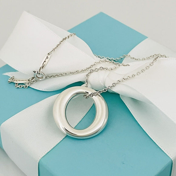 16" Tiffany & Co Elsa Peretti Sevillana O Pendant Necklace Sterling Silver