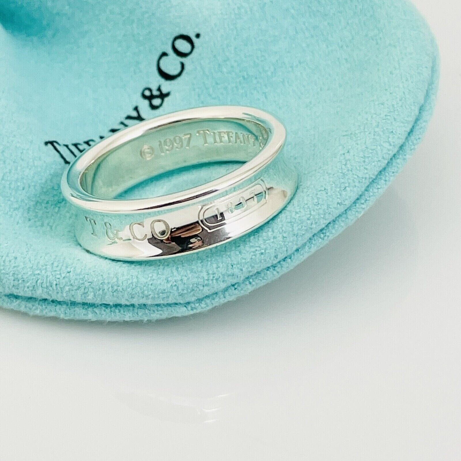 Size 7 Tiffany 1837 Ring in Sterling Silver Concave Band with Blue Pouch