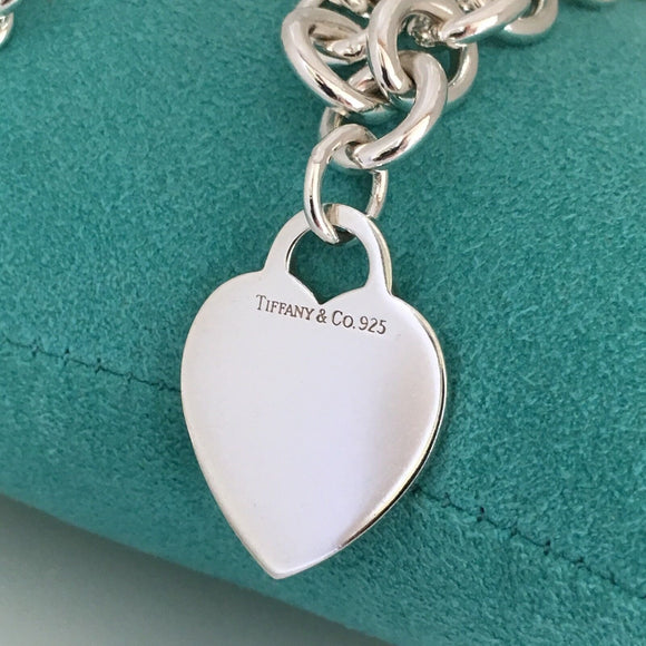 18" Tiffany & Co Sterling Silver Engravable Blank Heart Tag Necklace