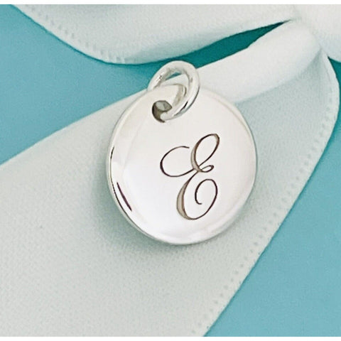 Tiffany Silver Letter E Alphabet Initial Round Circle Notes Charm Pendant