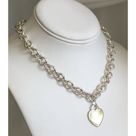 18" Tiffany & Co Sterling Silver Engravable Blank Heart Tag Necklace
