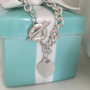 18" Tiffany & Co Heart Tag Toggle Necklace Engravable Blank Heart AUTHENTIC-3