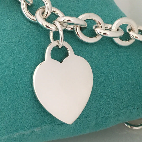 18" Tiffany & Co Sterling Silver Engravable Blank Heart Tag Necklace