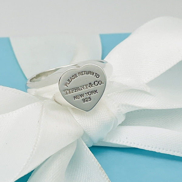 Size 5.5 Please Return to Tiffany New York Heart Signet Ring in Sterling Silver - 1