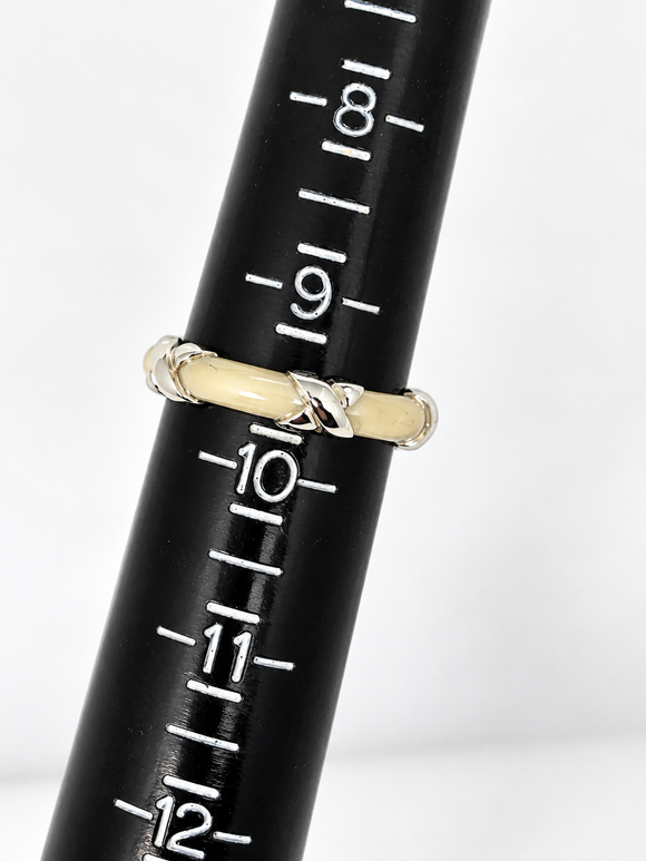 Tiffany & Co. Signature X Ring Size 9.5 in White Enamel and 925 Silver Stacking