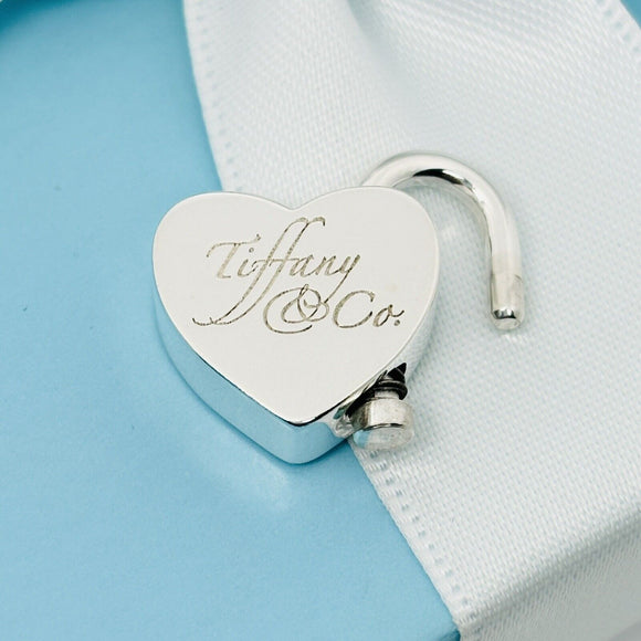 Tiffany & Co Script Notes Heart Charm Padlock Lock or Pendant in Sterling Silver