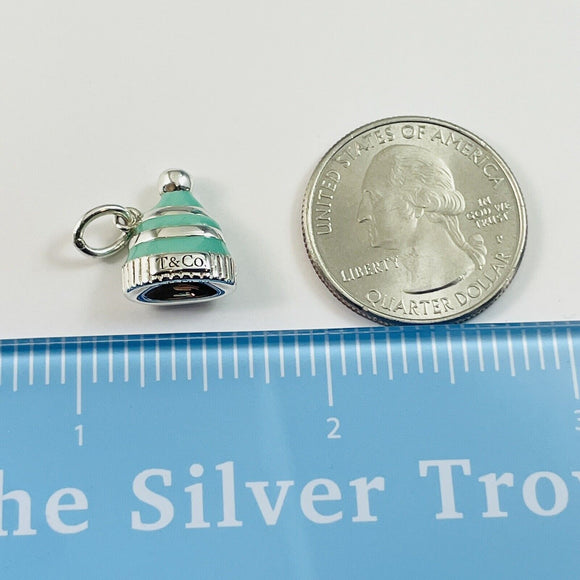 RARE Tiffany & Co Snow Hat Cap Winter Charm or Pendant in Blue Enamel and Silver