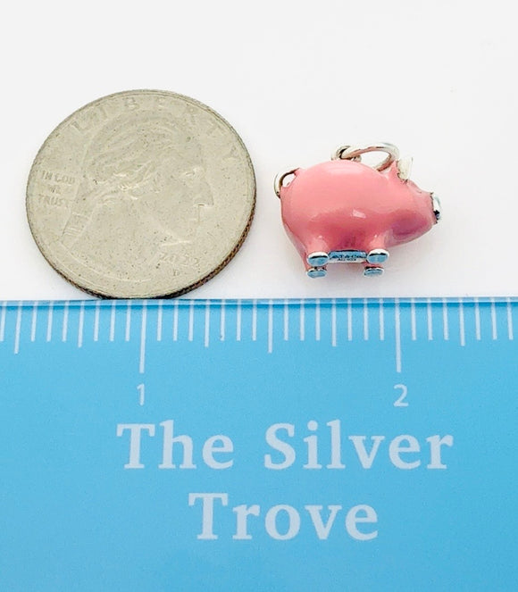 RARE Tiffany & Co Pink Enamel Pig Charm Pendant in Sterling Silver