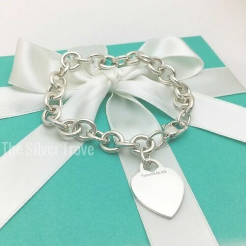 Tiffany Heart Tag Charm Bracelet in Sterling Silver Blank Engravable Heart