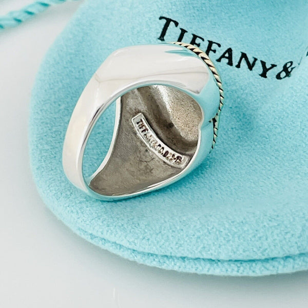 Size 5.5 Tiffany & Co Silver and 18K Gold Twist Rope Puffed Heart Ring - 5