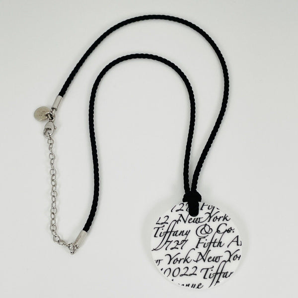 Tiffany & Co Notes 727 Fifth Ave White Bone Pendant on Silver Silk Cord Necklace - 2