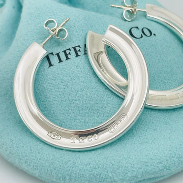Tiffany & Co Sterling Silver Large Flat T&CO 1837 Hoop Earrings - 0