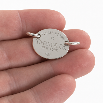 Please Return to Tiffany & Co Sterling Silver Oval Tag Pendant From Choker - 0