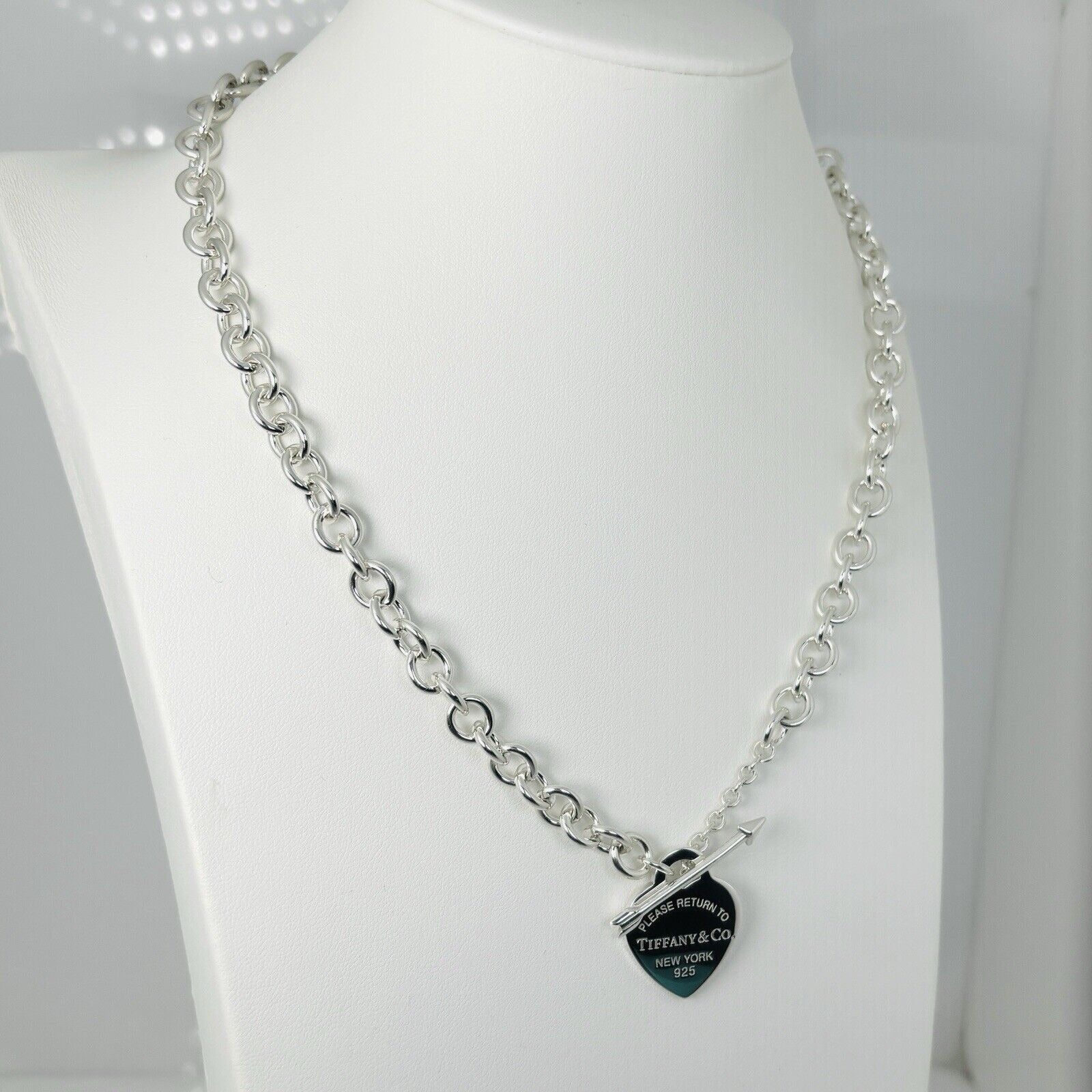 RARE 18" Please Return to Tiffany Lovestruck Heart Tag Arrow Toggle Necklace - 0