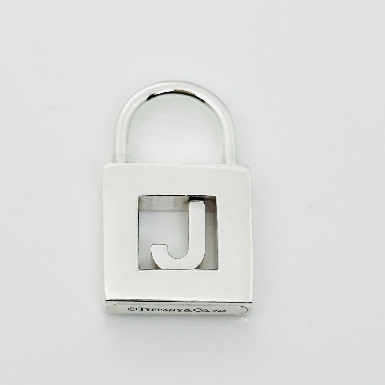 Tiffany Letter J Alphabet Initial Padlock Lock Charm Pendant in Sterling Silver