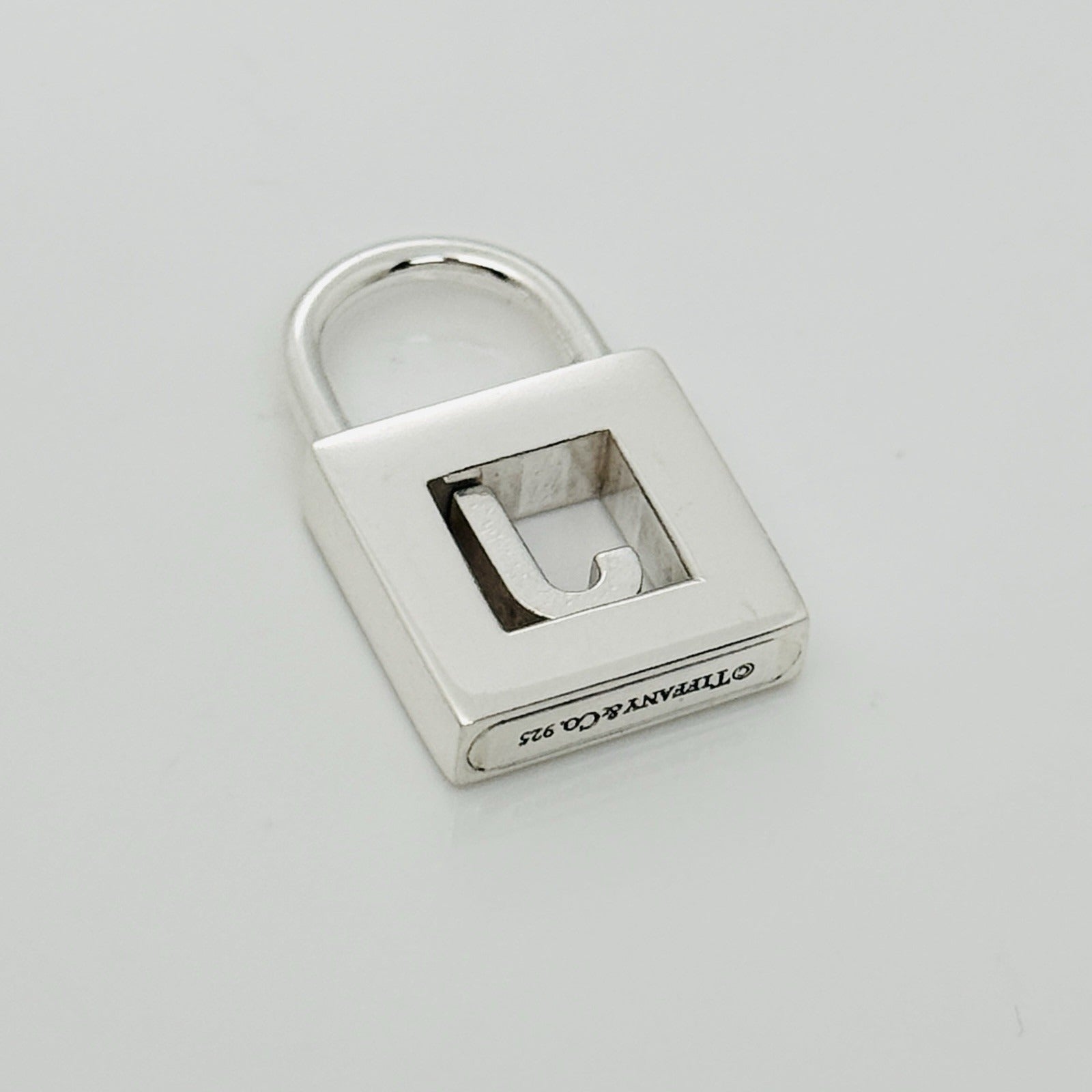 Tiffany Letter J Alphabet Initial Padlock Lock Charm Pendant in Sterling Silver