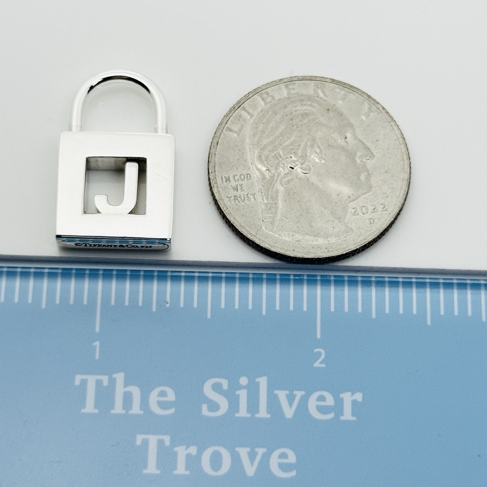 Tiffany Letter J Alphabet Initial Padlock Lock Charm Pendant in Sterling Silver