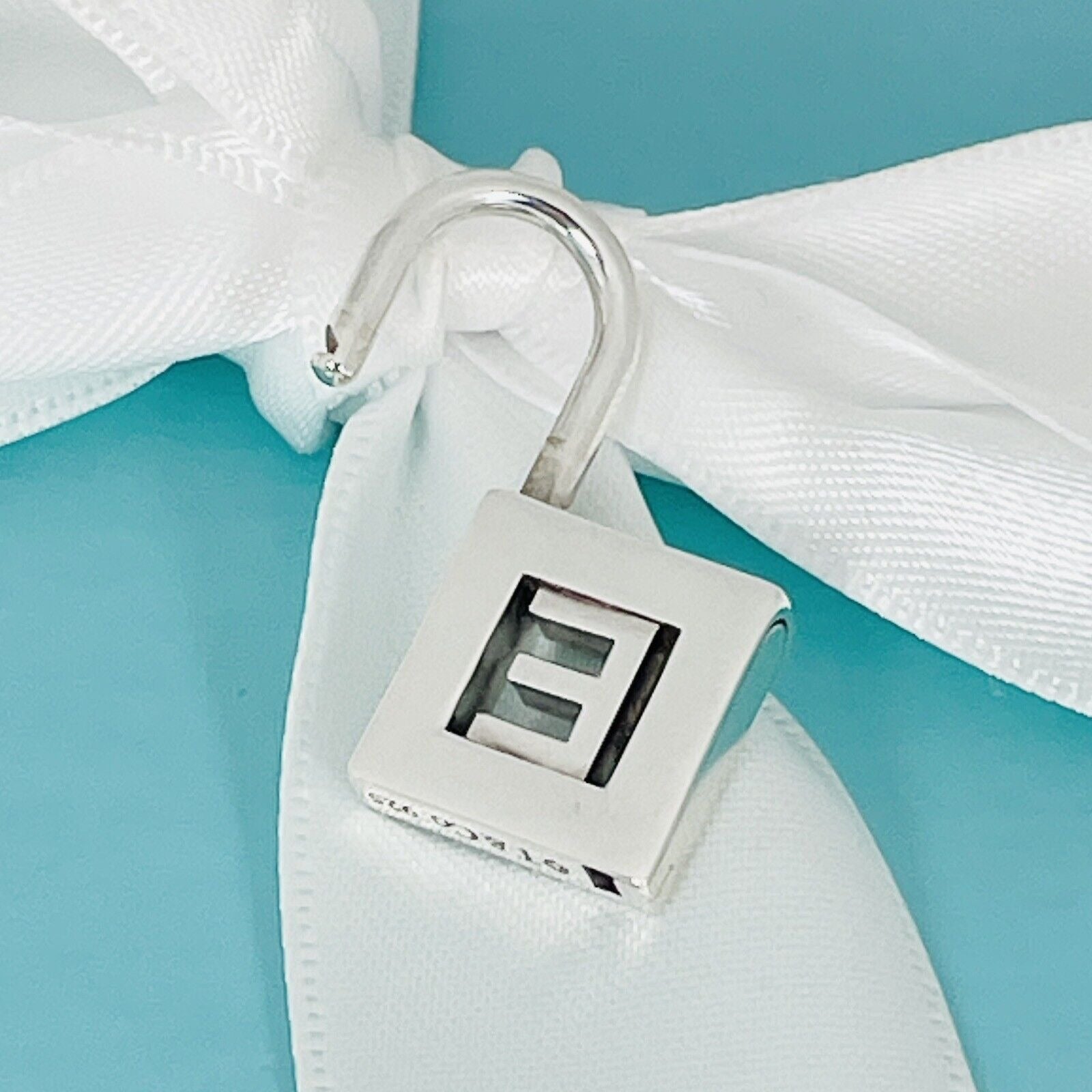 Tiffany & Co Sterling Silver Letter E Alphabet Initial Padlock Charm Pendant