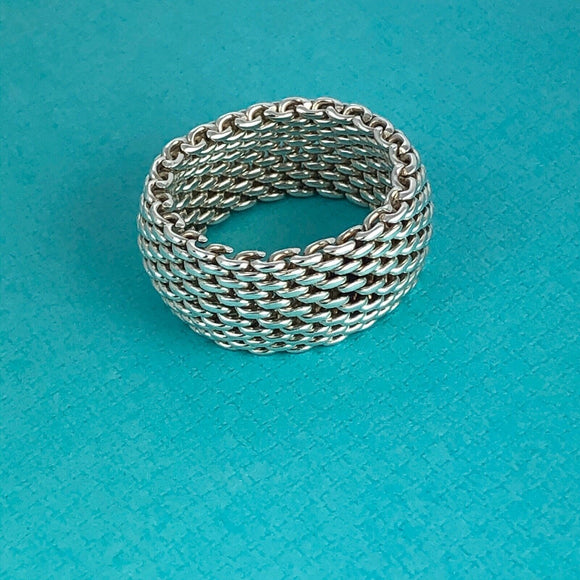 Size 6.5 Tiffany & Co Somerset Mesh Weave Flexible Dome Unisex Mens Ring