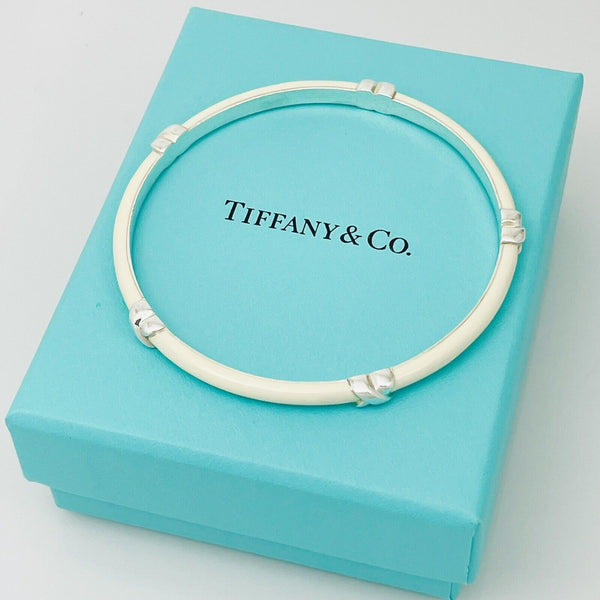 7.75" Tiffany Signature X Bangle Bracelet in White Ivory Cream Enamel 925 Silver - 3