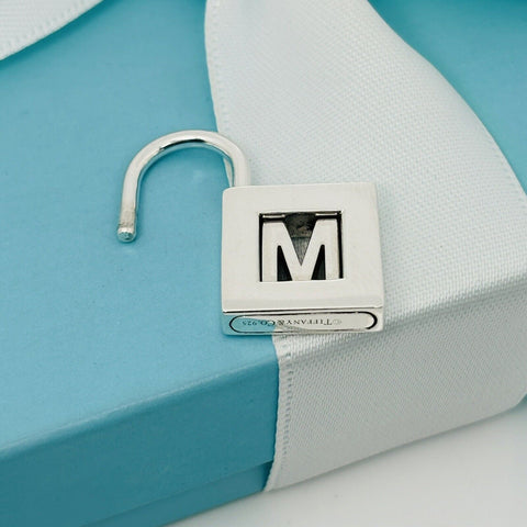 Tiffany Letter M Alphabet Initial Padlock Lock Charm Pendant in Sterling Silver - 0