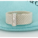 Size 3.5 Tiffany & Co Somerset 4 Diamond Ring Mesh Weave in Sterling Silver-1