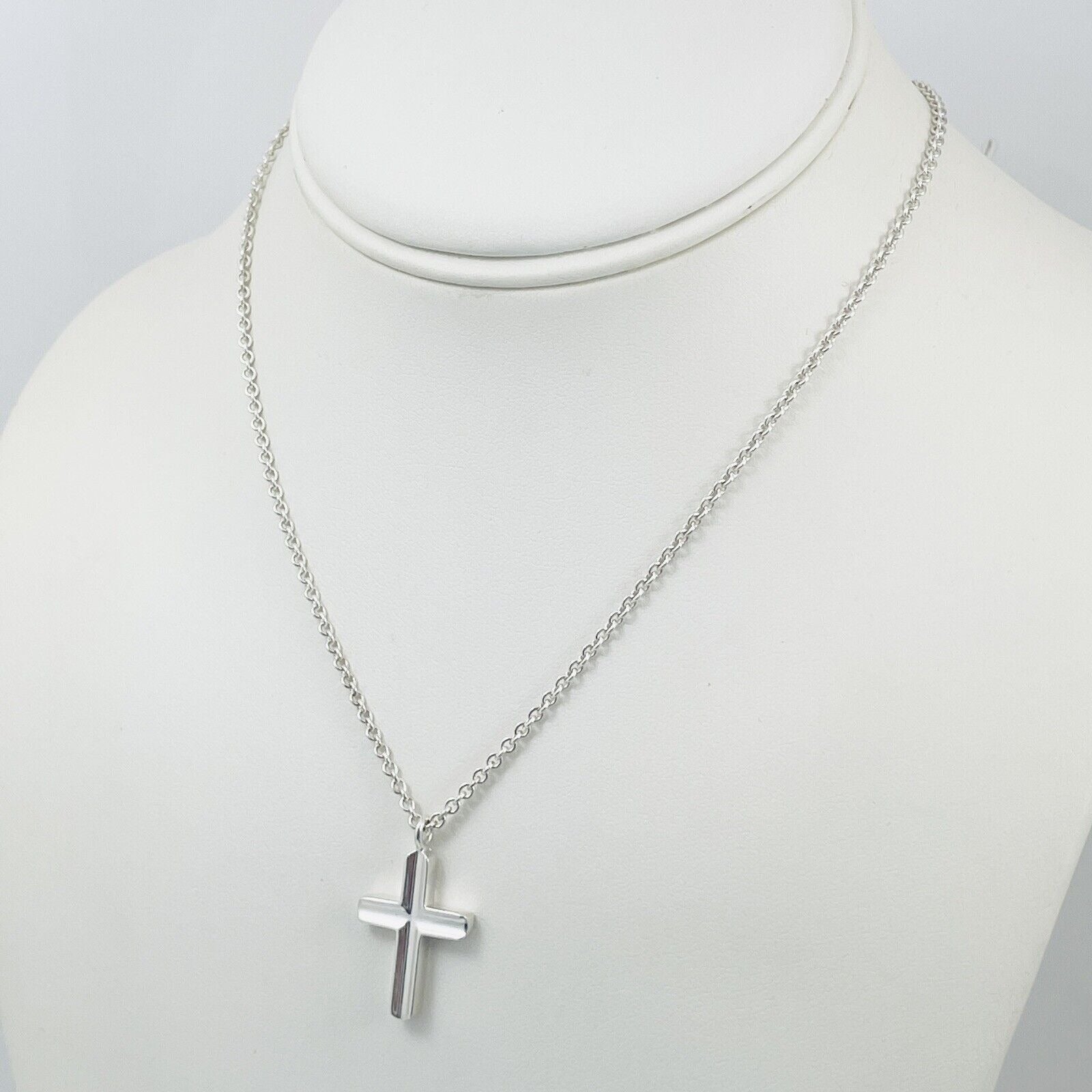 24 inch Tiffany Mens Unisex Cross Large Link Necklace in Concave Sterling Silver