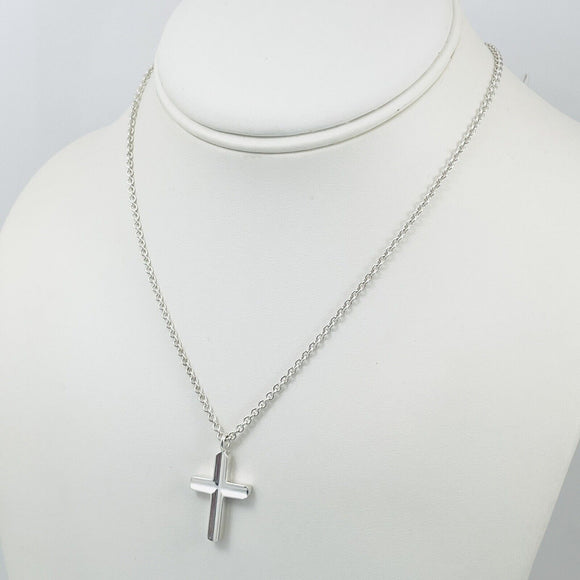 24 inch Tiffany Mens Unisex Cross Large Link Necklace in Concave Sterling Silver