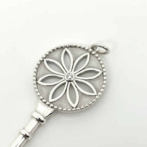 Tiffany T Daisy Flower Diamond Key Pendant in Sterling Silver Size Large 2.4"