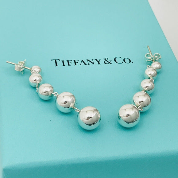 Tiffany & Co. Graduated Bead Earrings HardWear Bead Ball Drop Dangle in Silver