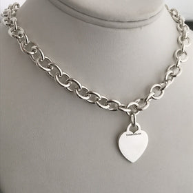 16" Tiffany & Co Sterling Silver  Blank Heart Tag Necklace with Blue Box