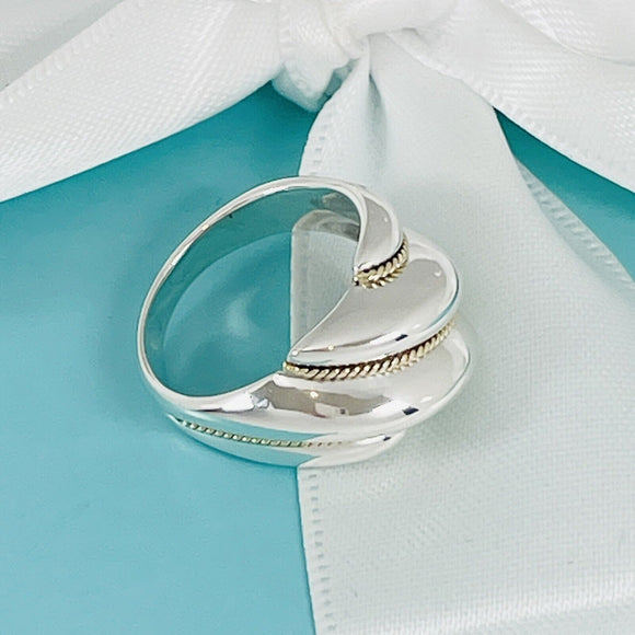 Size 6.5 Dome Shell Twist Rope Ring in Silver and 18K Gold Vintage