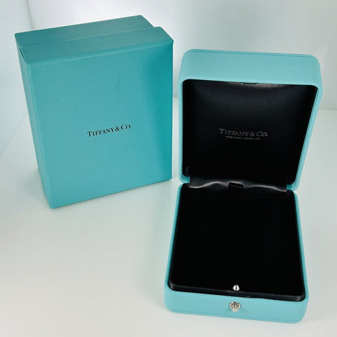Tiffany & Co Necklace Storage Presentation Box in Blue Leather Lux AUTHENTIC - 0