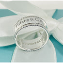 Tiffany & Co. Script Notes Band Ring Size 8 Sterling Silver Beaded Milgrain Edge-1